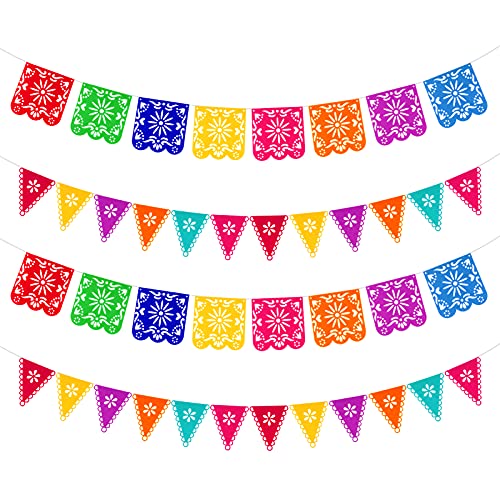 Qpout 4 Stück Tag der Toten Banner, Bunte Mexikanische Fiesta Party Dia De Los Muertos Girlande Dekoration, Cinco de Mayo Party Babyparty Kinder Geburtstag Indoor Outdoor Dekor von Qpout