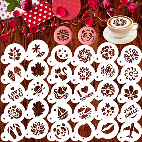 Qpout 30 Stück Kaffee Dekoration Schablonen, Personalisierte Keks-Kaffee Schablonen Backschablonen, Kunststoff Dekoration Schablonen für DIY Cappuccino Zuckerlatte Cupcake Schokolade von Qpout