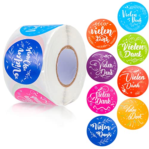 Qpout 500 Blatt Vielen Dank Aufkleber, 1 Rolle Bunte Danke Aufkleber, 1,5 Zoll (3.8 cm) Vielen Dank Aufkleber Round, Vielen Dank Aufkleber Personalisiert von Qpout