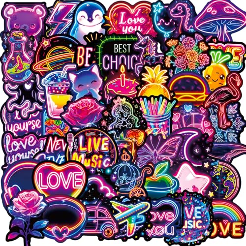 Qpout 50Pcs Neon Aufkleber, Cool Neon Scrapbook Aufkleber Pack, personalisierte Vinyl Aufkleber für Laptop Computer Magic Book Skateboard Gepäck Wasserflasche Gitarrenkoffer Kühlschrank Neon Qpout 50Pcs Neon Aufkleber, Cool Neon Scrapbook Aufkleber Pack, personalisierte Vinyl Aufkleber für Laptop Computer Magic Book Skateboard Gepäck Wasserflasche Gitarrenkoffer Kühlschrank Neon von Qpout