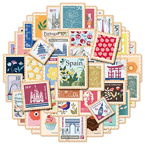 Qpout 50pcs Vintage Briefmarkenaufkleber,Vintage Scrapbook Aufkleber Pack für Wasserflaschen, Blumenaufkleber für Kind DIY Kunsthandwerk Bullet Journal von Qpout