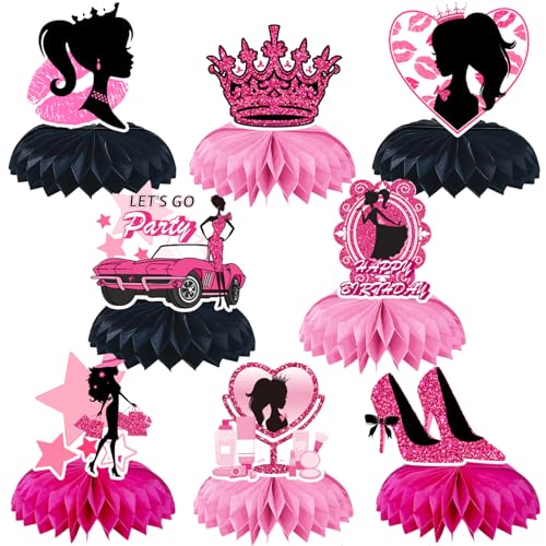 Qpout 8pcs Rosa Mädchen Geburtstagsdekorationen Waben Tafelaufsätze, Alles Gute zum Geburtstag Rosa Prinzessin Tisch Tafelaufsätze Junggesellenabschied Tafelaufsätze für Lets Go Party Centerpieces von Qpout