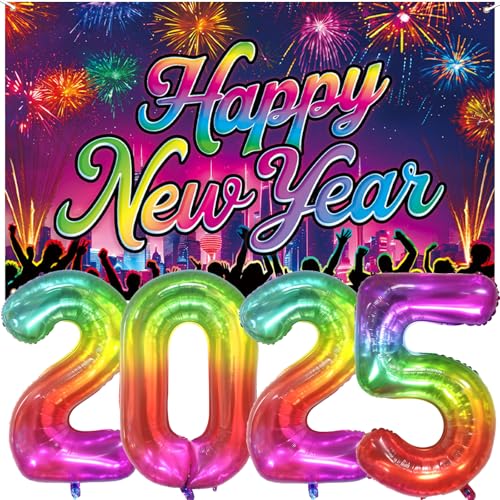 Qpout Colorful Silvesterparty liefert 2025,33 Zoll Regenbogen 2025 Ballonnummern und buntes Feuerwerk Frohes Neues Jahr Hintergrund Banner für 2025 NYE Party Dekorationen Qpout Colorful Silvesterparty liefert 2025,33 Zoll Regenbogen 2025 Ballonnummern und buntes Feuerwerk Frohes Neues Jahr Hintergrund Banner für 2025 NYE Party Dekorationen von Qpout