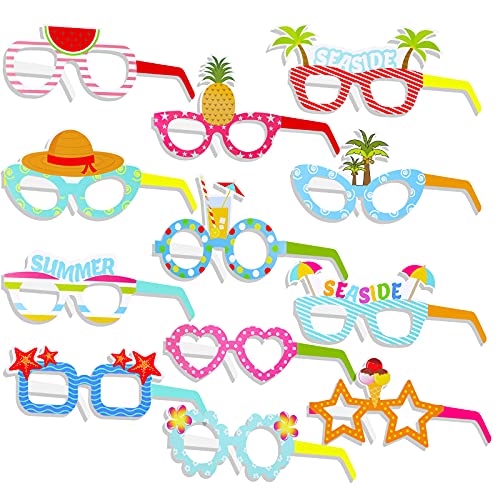 Qpout Luau Party Papier Sonnenbrillen 24er Pack Hawaiianische lustige Gläser für Party Favors Sommer Party Photo Booth Requisiten, Hawaiian Party Supplies Neuheit Geschenk Hawaii Party Dekoration von Qpout