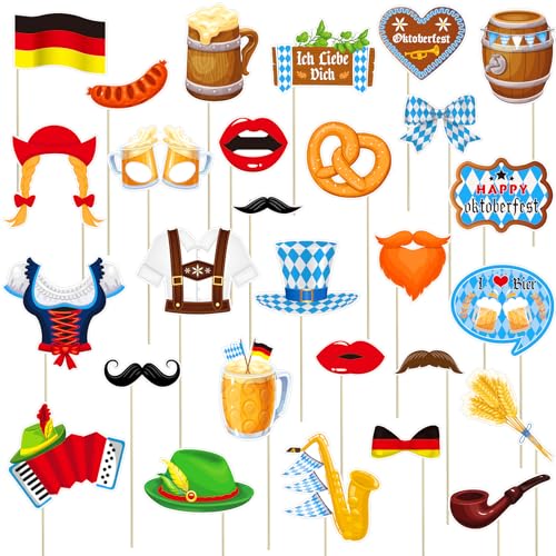 Qpout Oktoberfest Foto Requisiten (28 Stück), lustige Oktoberfest Selfie Requisiten, Bierfest Foto Requisiten, Oktoberfest Party Dekorationen, Oktoberfest Party Zubehör von Qpout