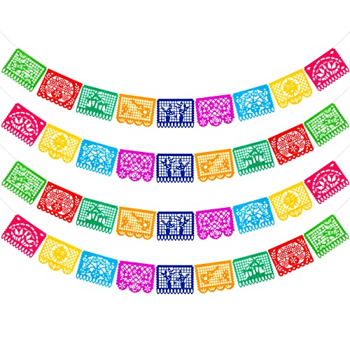 Qpout Tag der Toten Banner Mexikanische Banner Partydekorationen, 4er Pack Bunte durchbrochene mexikanische Fiesta Party Dia De Los Muertos Girlande Cinco De Mayo Dekorationen für Parteibevorzugung von Qpout