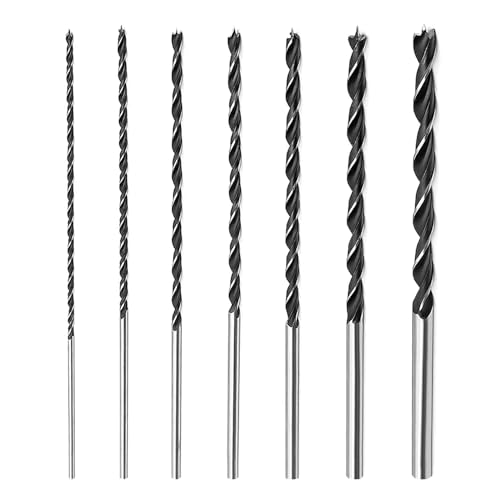7 Stück Holzbohrer Set, Holzbohrer Lang Ø 4/5/6/7/8/10/12 mm, Professional Metallbohrer, Spiralbohrer, für Weichholz, Hartholz, Sperrholz, Spanplatten (Silber) von Qquioeciuoe