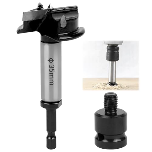 Forstnerbohrer 35 mm, Kohlenstoffstahl, mit kleinem Sechskant-Schaft + Adapter für Elektroschrauber, Professional Holzbohrer, für Holzbearbeitung Mehrzweckbohrer (Schwarz) von Qquioeciuoe