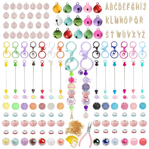 Qrhky 285-teiliges Perlen-Schlüsselanhänger-Set, inklusive Schlüsselanhänger-Set, Abstandshalter-Perlen, Glocken und Geschenktüten, DIY-Taschen-Anhänger zum Basteln von Schmuck und als Geschenk für von Qrhky