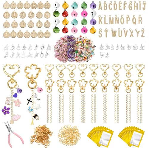 Qrhky 457-teiliges Schlüsselanhänger-Set, DIY-Schlüsselanhänger-Zubehör mit Schmuckzange, Geschenktüten und verschiedenen Anhängern, DIY-Taschen-Charm-Kette, perfekt für individuelle Taschenanhänger von Qrhky