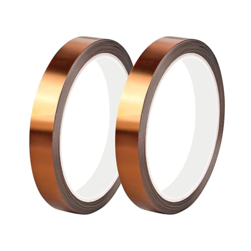 Qrity 2 Stück Hitzebeständig Klebeband, 15mm x 33m, Hochtemperaturband, Elektronische Isolierung, Polyimid Film Klebeband für 3D Drucker, Leiterplatten, Batterie von Qrity