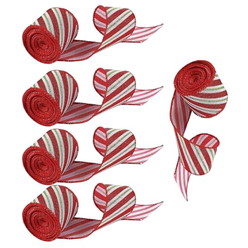 5 Rollen Festival glitzernde gestreifte Bänder handgefertigt Schleife Weihnachtsbaum Dekoration Verpackung Bänder für Party 5 Rollen Festival glitzernde gestreifte Bänder handgefertigt Schleife Weihnachtsbaum Dekoration Verpackung Bänder für Party von Qsvbeeqj