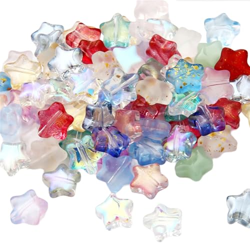 Glasperlen mit geradem Loch, fünfeckig, Sternperlen für Halsketten und Ohrringe, Schmuckzubehör, 50 Stück Glasperlen mit geradem Loch, fünfeckig, Sternperlen für Halsketten und Ohrringe, Schmuckzubehör, 50 Stück von Qsvbeeqj