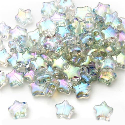 Glasperlen mit geradem Loch, fünfeckig, Sternperlen für Halsketten und Ohrringe, Schmuckzubehör, 50 Stück Glasperlen mit geradem Loch, fünfeckig, Sternperlen für Halsketten und Ohrringe, Schmuckzubehör, 50 Stück von Qsvbeeqj