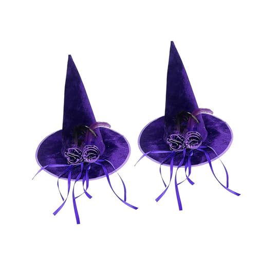Qsvbeeqj Eleganter Hexenhut, samtig mit farbigen Schleifen, Rosen, Akzent für Halloween, Kostümpartys, weich, samtig, Halloween-Accessoires für Damen von Qsvbeeqj