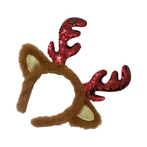 Qsvbeeqj Rentier Geweih Stirnband mit Pailletten, Hirschgeweih Stirnbänder für Weihnachten, Foto-Requisiten, Hirschohren, Weihnachts-Stirnband, Cosplay-Kostüme von Qsvbeeqj