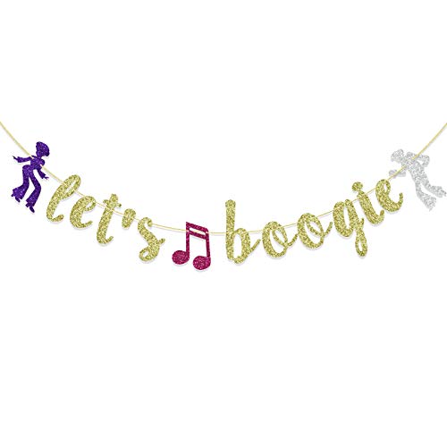 Let's Boogie Banner für Disco Thema Geburtstag Party Dekorationen, Boogie Tänzer Party, 70er 80er Jahre Motto Party Supplies (Gold Glitter) von Qttier