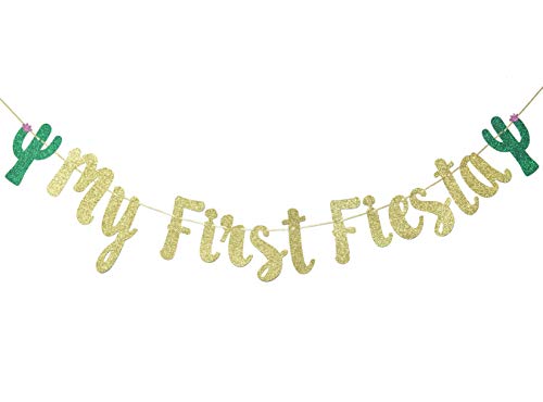 My First Fiesta Banner Schild Girlande für mexikanische Fiesta-Thema, Babyparty, erster Geburtstag, Party-Dekoration, Foto-Requisiten, Hintergrund (Gold Glitzer) von Qttier