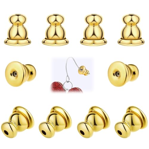 10 Stück goldene Ohrring-Verschlüsse, hypoallergene Ohrring-Verschlüsse, Premium-Ohrring-Stopper, Schmuckzubehör für Damen, DIY-Schmuckzubehör, einfache Lagerung und Verwendung von QttvbTna