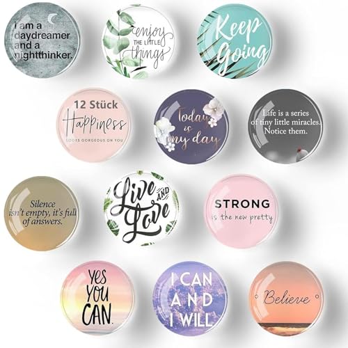 12 Stück Magnete mit Sprüchen Kühlschrankmagnete, Dekorative Glascabochons Glasmagnete für Magnettafel, Whiteboard Magnete für Whiteboards, Kühlschränke, Fotos Usw (Runde / 30 MM) von QttvbTna