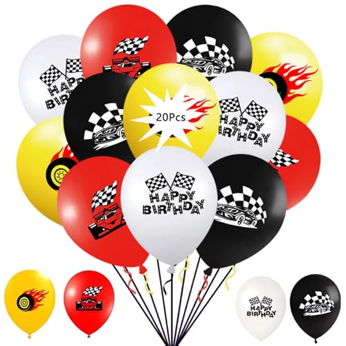 20 Stück Auto-Luftballons, Rennwagen-Geburtstagsdekorationen, Luftballons, Auto-Party, Latex-Luftballons, 30,5 cm, schwarz, rot, gold, weiß, Auto gemusterte Ballons für Geburtstagsparty 20 Stück Auto-Luftballons, Rennwagen-Geburtstagsdekorationen, Luftballons, Auto-Party, Latex-Luftballons, 30,5 cm, schwarz, rot, gold, weiß, Auto gemusterte Ballons für Geburtstagsparty von QttvbTna