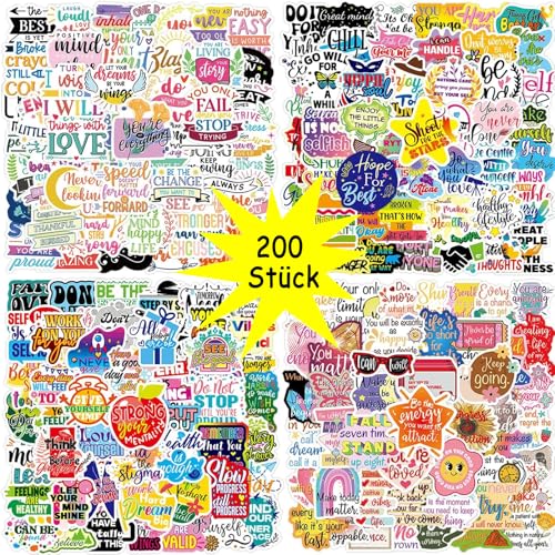 200 Stück Inspirierende Sprüche Sticker, Schöne Ansprechende Motivationsaufkleber Set, Wasserdichte Vinyl Aesthetic Sticker für Laptop, Wasserflaschen, Scrapbooking, Mappen von QttvbTna