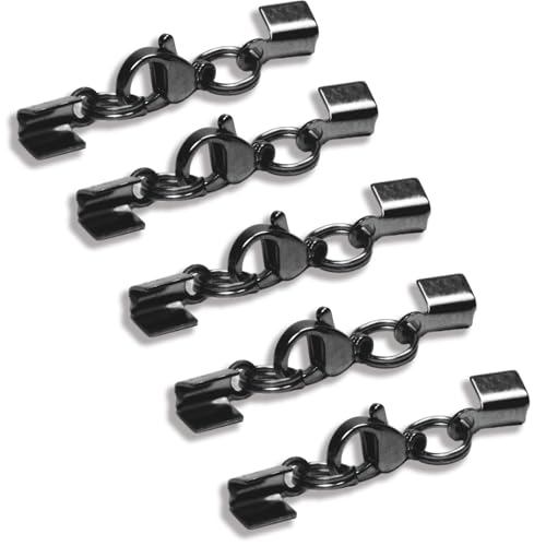 5 Stück Edelstahl Verschluss, Karabinerverschluss aus Edelstahl Kettenverschluss Schmuckverschlüsse für ca. 2 bis 3 mm Bänder, Armband Verschluss Für Ketten, Lederband, Schmuck, DIY(schwarz) von QttvbTna