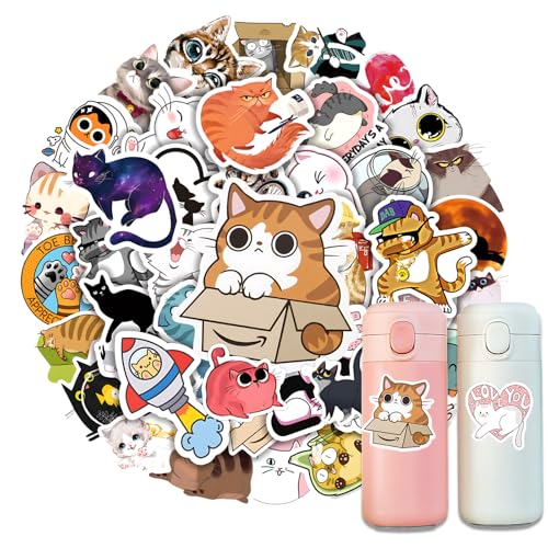 50 Stück Cute Cat Stickers, Tier Sticker, Waterproof Aesthetic Stickers, Karikatur Katze Aufkleber für Aufkleber, Wasserflaschen, Laptop, Skateboard, Scrapbooking 50 Stück Cute Cat Stickers, Tier Sticker, Waterproof Aesthetic Stickers, Karikatur Katze Aufkleber für Aufkleber, Wasserflaschen, Laptop, Skateboard, Scrapbooking von QttvbTna