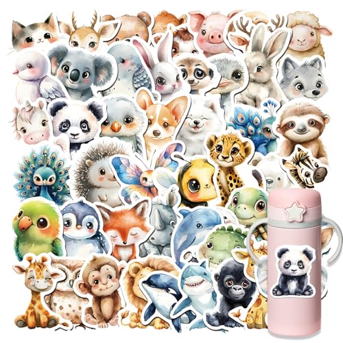 50 Stück Tiere Sticker Set, Vinyl Wasserfeste Aufkleber, Aquarellen Tiere Motiven, Niedliche Sticker für Laptop, Telefon, Scrapbooking, Wasserflasche 50 Stück Tiere Sticker Set, Vinyl Wasserfeste Aufkleber, Aquarellen Tiere Motiven, Niedliche Sticker für Laptop, Telefon, Scrapbooking, Wasserflasche von QttvbTna