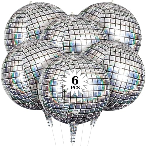 6 Stück 28 Zoll 4D Discokugel Luftballons, Metall Spiegel Silber Runde Luftballon Groß Disco Laser Folienballon, für Disco Thema Geburtstag Party Dekoration und Zubehör 6 Stück 28 Zoll 4D Discokugel Luftballons, Metall Spiegel Silber Runde Luftballon Groß Disco Laser Folienballon, für Disco Thema Geburtstag Party Dekoration und Zubehör von QttvbTna