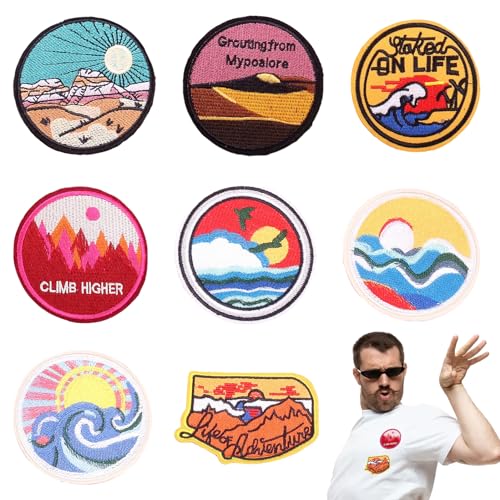 8 Stück Flicken zum Aufbügeln, Sunset Badge Gestickte Bügelflicken Patches Set DIY t Shirt Patches, Gestickte Stoffaufnäher für Clothes, Jacken, Hemden, Jeans, Hüte, Rucksäcke 8 Stück Flicken zum Aufbügeln, Sunset Badge Gestickte Bügelflicken Patches Set DIY t Shirt Patches, Gestickte Stoffaufnäher für Clothes, Jacken, Hemden, Jeans, Hüte, Rucksäcke von QttvbTna