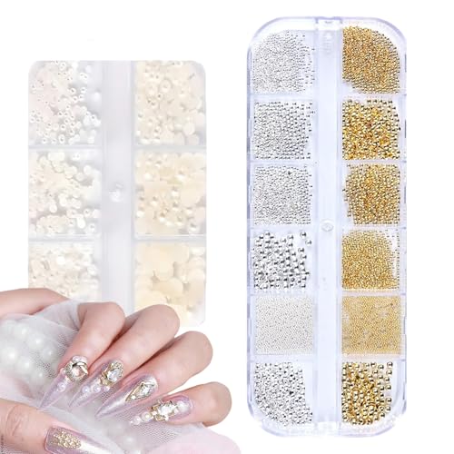DIY Nail Art Perlen Set, 2 Boxen Nail Art Charms Nagel Set, Weiß Beige Nagel Steinchen Set, Nägel Dekorationen Design, Dekor für Nägel, Handwerk DIY Nail Art Perlen Set, 2 Boxen Nail Art Charms Nagel Set, Weiß Beige Nagel Steinchen Set, Nägel Dekorationen Design, Dekor für Nägel, Handwerk von QttvbTna