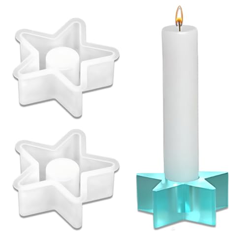 Halloween DIY Gießform Silikonform Kerzenhalter, 2 Stück Silikon Gießform Kerzenhalter für Teelichter, Geschenke und Heimdekoration (Sterne) von QttvbTna