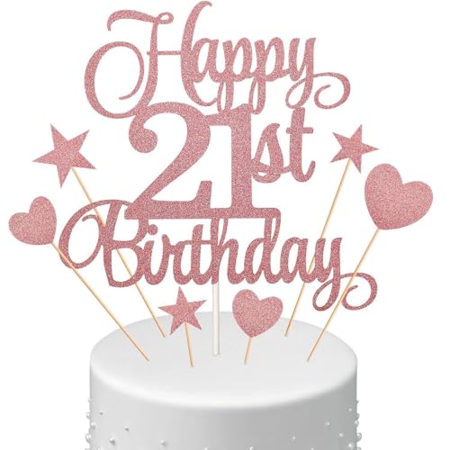 Happy 21st Birthday Cake Toppers, Personalisierte 21st Happy Birthday Cake Topper mit Herz Liebe & Stern Rose Gold Glitzer Kuchen Dekoration für 21 Geburtstag Jahrestag Party Supplies Happy 21st Birthday Cake Toppers, Personalisierte 21st Happy Birthday Cake Topper mit Herz Liebe & Stern Rose Gold Glitzer Kuchen Dekoration für 21 Geburtstag Jahrestag Party Supplies von QttvbTna