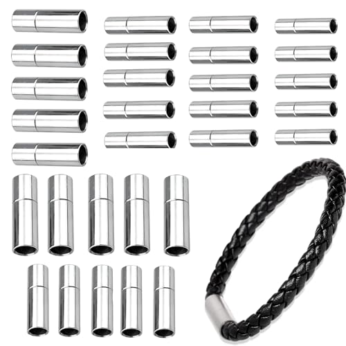 Leder Seil Halskette Armband Schnalle, 30 Stück Lederendkappen, Schnur Endkappen Kettenverschluss für Schmuckherstellung (2 mm/2.5 mm/3 mm/4 mm/5 mm/6 mm) von QttvbTna