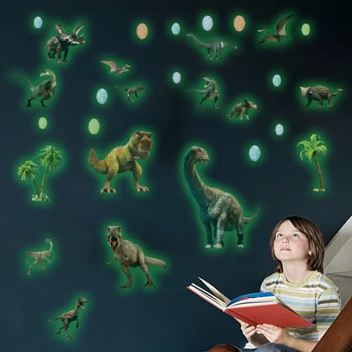 Leuchtende Dinosaurier Wandsticker, Dinosaurier Wandtattoo Kinderzimmer Selbstklebend Dinosaurier Wandtattoo Kinderzimmer, Glühen im Dunkeln Aufkleber für Junge Schlafzimmer von QttvbTna