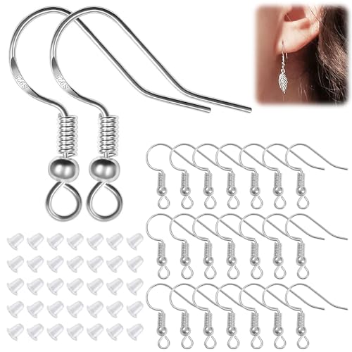 Ohrringhaken Machen Set, 100 Stück Haken Ohrhaken S925 Sterling Silber Ohrhaken Hypoallergene Ohrhaken und 100 Stück Durchsichtigen Ohrring Sicherheitsrücken, für Schmuckherstellung Ohrringhaken Machen Set, 100 Stück Haken Ohrhaken S925 Sterling Silber Ohrhaken Hypoallergene Ohrhaken und 100 Stück Durchsichtigen Ohrring Sicherheitsrücken, für Schmuckherstellung von QttvbTna