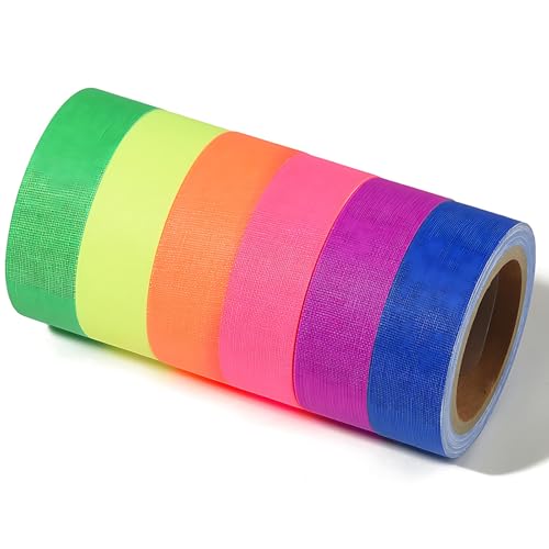 QttvbTna UV Schwarzlicht Fluoreszierendes Klebeband, 6 Stück 3 m x 15 mmNeon Leuchtendes Klebeband, Aktiv Tape, für Schwarzlicht Deko, Partydeko,Leuchtstäbe von QttvbTna