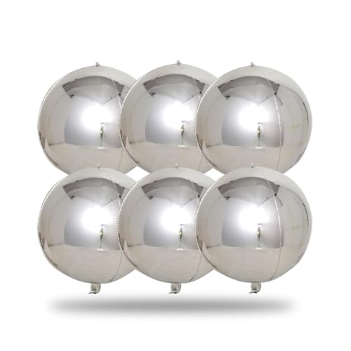 Silberfarbene runde Folienballons, 55,9 cm, metallisch-silberfarben, riesige 4D-Folienballons für Hochzeit, Abschlussfeier, Babyparty, Party, Geburtstagsdekoration, 6 Stück Silberfarbene runde Folienballons, 55,9 cm, metallisch-silberfarben, riesige 4D-Folienballons für Hochzeit, Abschlussfeier, Babyparty, Party, Geburtstagsdekoration, 6 Stück von QttvbTna