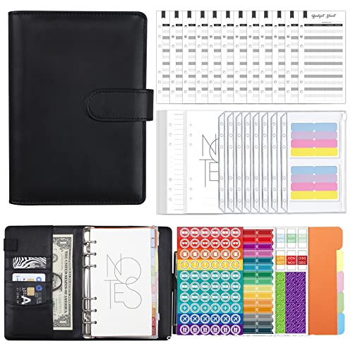 A6 Binder Budget Umschlagmethode Finanzplaner Notizbuch Sparen Organizer Ringbuchordner Wallet Notebook Geld Planer 6 Löcher Budget Planner Geldumschläge Organizer Set (Schwarz) von Qtuie