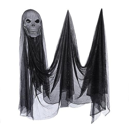 Qtynudy 1 Stück Halloween-Hänge-Skelett-Geister-Dekorationen für Outdoor-/Indoor-Party-Bar, Gruselige Requisiten, Kunststoff, Schwarz von Qtynudy