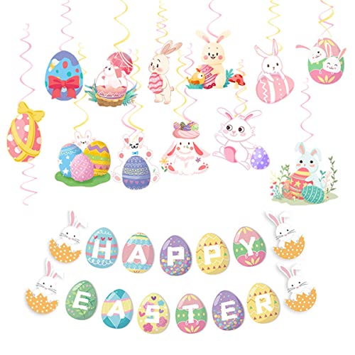 Qtynudy 2023 Happy Easter Banner Party Spiral Anhänger Multicolor Party Flag Frohe Ostern Osterdekoration für Home Party Supplies von Qtynudy