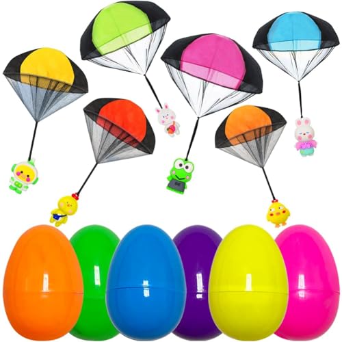 Qtynudy Ostereier mit -Fallschirmspielzeug für Kinder, und Mädchen, Osterkörbchenfüller, Geschenke, 6 Stück von Qtynudy