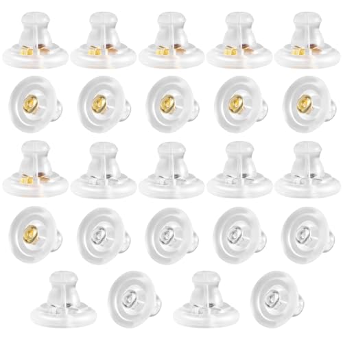 12 Paar 18 Karat Gold Silikon-Ohrring-Verschlüsse, Verriegelung sicherer Ohrring-Verschlüsse für schwere Ohrringe, klare Rückseite für Ohrstecker, hypoallergene, weiche Rückseite für Erwachsene von Quadafy