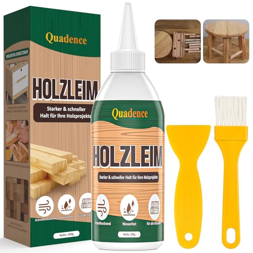 Holzleim Quadence, wasserfest & schnell trocknend für Möbel, Holz, Handwerk, Regale, Türen, Innen- & Außenbereich (200g) – Hochfest, langlebig, ideal für Heimwerker. von Quadence