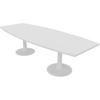 Quadrifoglio Konferenztisch Idea+ weiß Tonnenform, Säulenfuß weiß, 280,0 x 80,0 - 110,0 x 74,0 cm von Quadrifoglio