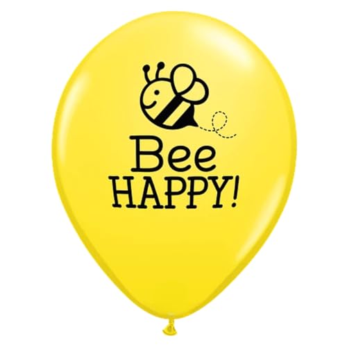 Qualatex 17587 Bee Happy Luftballons aus Latex, rund, 27,9 cm / 27,9 cm, Gelb, 25 Stück von Qualatex