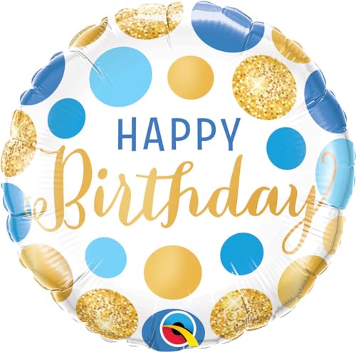 Qualatex 18871 Happy Birthday Folienballon, rund, 45,7 cm, Blau/goldfarben von Qualatex