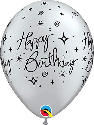 Qualatex 19139 27,9 cm rund Geburtstag Elegant Sparkles & Swirls Silber Latex Luftballons 25 CT von Qualatex