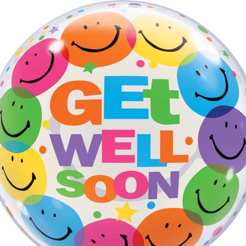 Qualatex 24906 "Get Well Soon", lächelndes Gesicht, 55,9 cm, einzelner Luftballon von Qualatex
